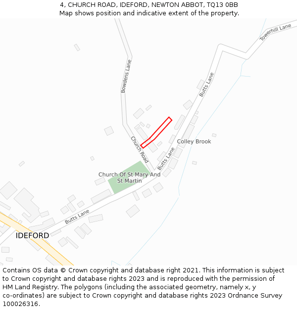 4, CHURCH ROAD, IDEFORD, NEWTON ABBOT, TQ13 0BB: Location map and indicative extent of plot