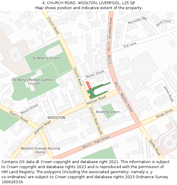 4, CHURCH ROAD, WOOLTON, LIVERPOOL, L25 5JF: Location map and indicative extent of plot