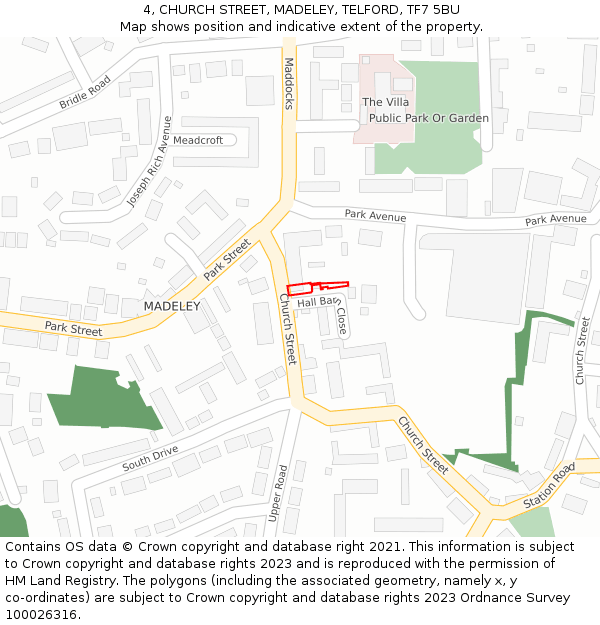 4, CHURCH STREET, MADELEY, TELFORD, TF7 5BU: Location map and indicative extent of plot