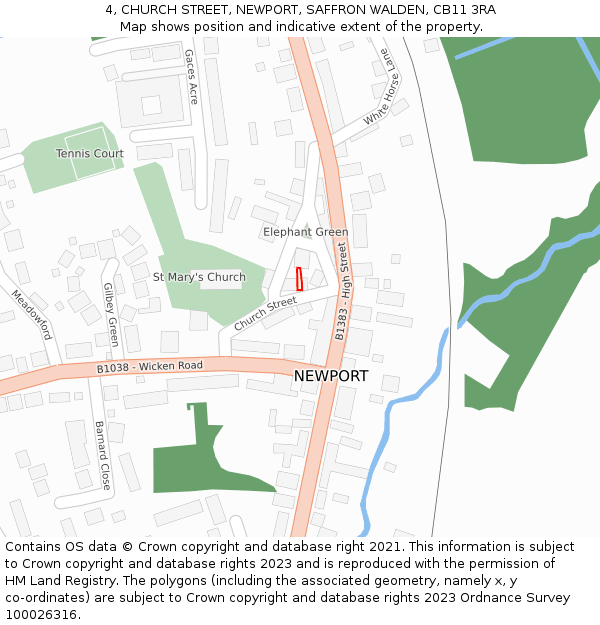 4, CHURCH STREET, NEWPORT, SAFFRON WALDEN, CB11 3RA: Location map and indicative extent of plot