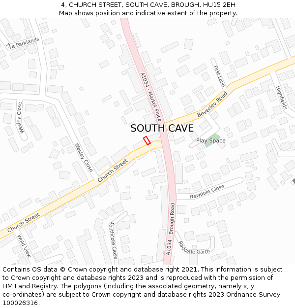 4, CHURCH STREET, SOUTH CAVE, BROUGH, HU15 2EH: Location map and indicative extent of plot