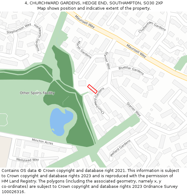 4, CHURCHWARD GARDENS, HEDGE END, SOUTHAMPTON, SO30 2XP: Location map and indicative extent of plot