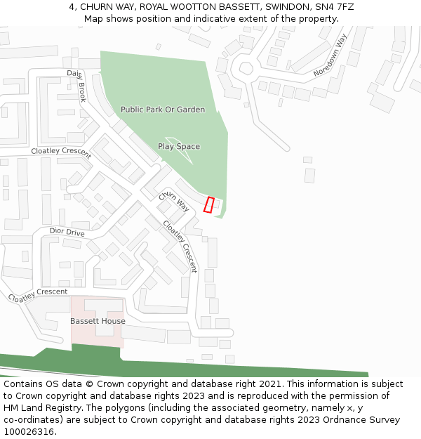 4, CHURN WAY, ROYAL WOOTTON BASSETT, SWINDON, SN4 7FZ: Location map and indicative extent of plot