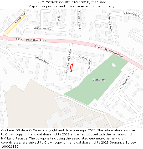 4, CHYPRAZE COURT, CAMBORNE, TR14 7NX: Location map and indicative extent of plot