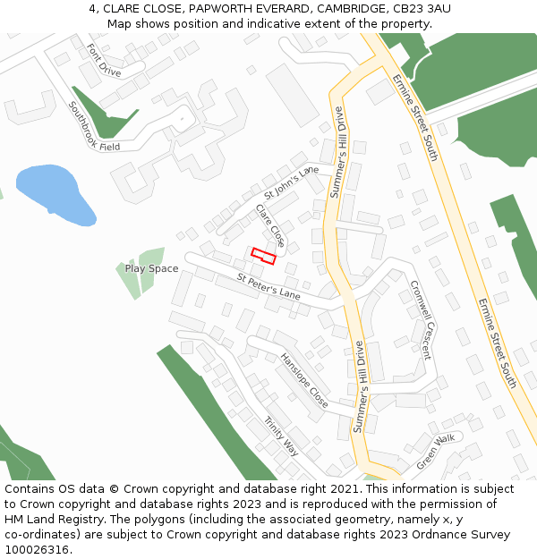 4, CLARE CLOSE, PAPWORTH EVERARD, CAMBRIDGE, CB23 3AU: Location map and indicative extent of plot