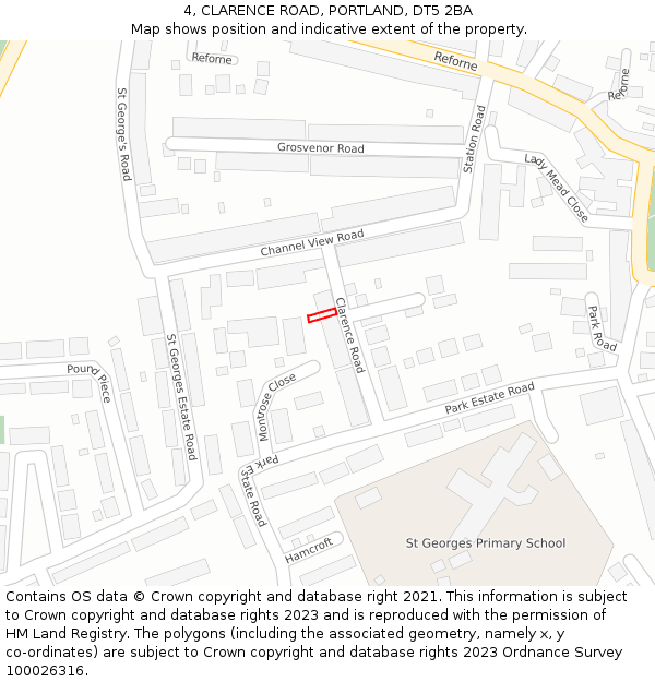 4, CLARENCE ROAD, PORTLAND, DT5 2BA: Location map and indicative extent of plot