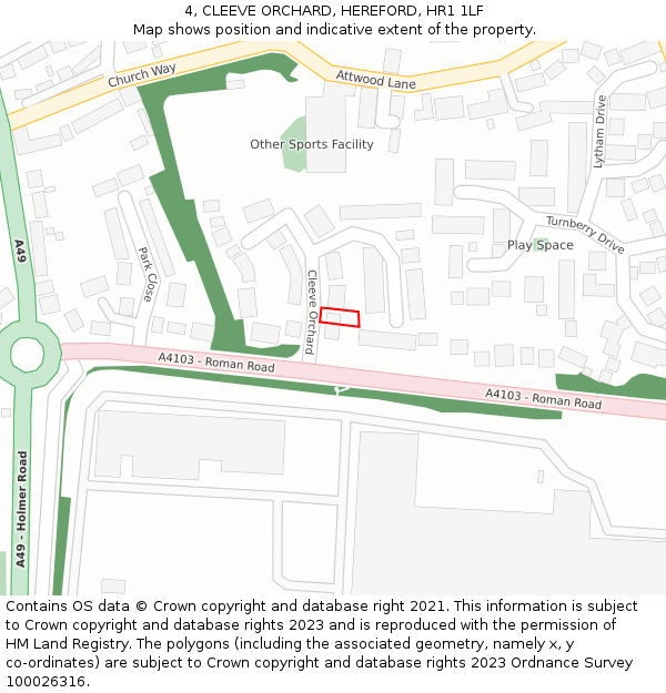 4, CLEEVE ORCHARD, HEREFORD, HR1 1LF: Location map and indicative extent of plot