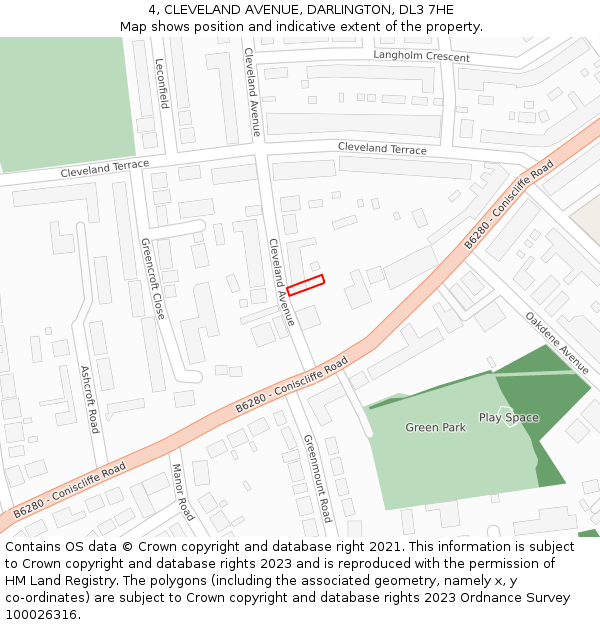 4, CLEVELAND AVENUE, DARLINGTON, DL3 7HE: Location map and indicative extent of plot