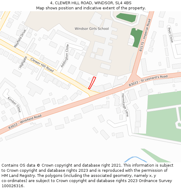 4, CLEWER HILL ROAD, WINDSOR, SL4 4BS: Location map and indicative extent of plot