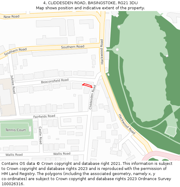 4, CLIDDESDEN ROAD, BASINGSTOKE, RG21 3DU: Location map and indicative extent of plot