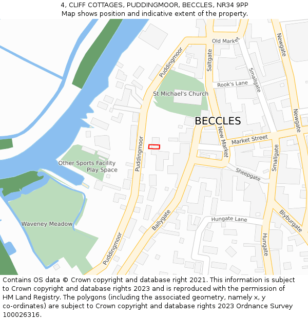 4, CLIFF COTTAGES, PUDDINGMOOR, BECCLES, NR34 9PP: Location map and indicative extent of plot