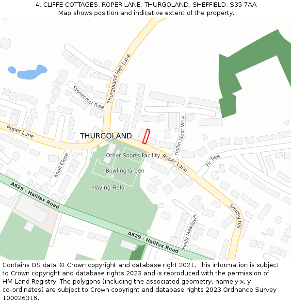 4, CLIFFE COTTAGES, ROPER LANE, THURGOLAND, SHEFFIELD, S35 7AA: Location map and indicative extent of plot