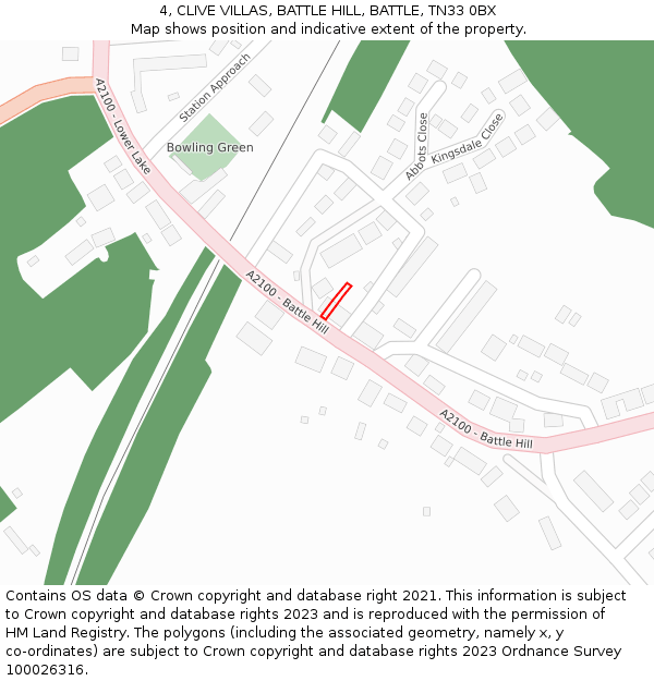 4, CLIVE VILLAS, BATTLE HILL, BATTLE, TN33 0BX: Location map and indicative extent of plot