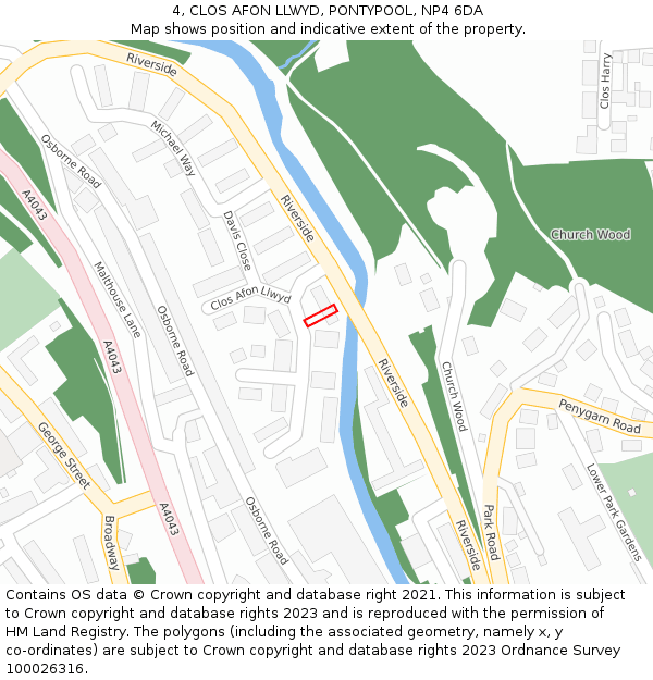 4, CLOS AFON LLWYD, PONTYPOOL, NP4 6DA: Location map and indicative extent of plot