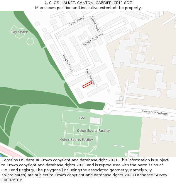4, CLOS HALKET, CANTON, CARDIFF, CF11 8DZ: Location map and indicative extent of plot