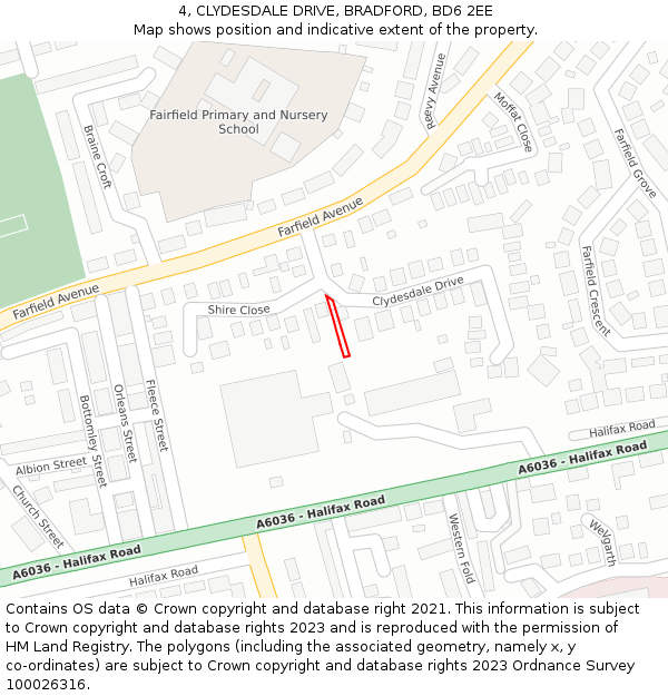 4, CLYDESDALE DRIVE, BRADFORD, BD6 2EE: Location map and indicative extent of plot