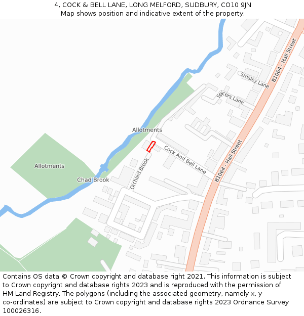 4, COCK & BELL LANE, LONG MELFORD, SUDBURY, CO10 9JN: Location map and indicative extent of plot