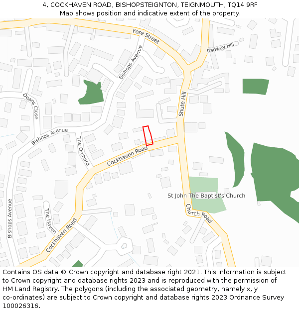 4, COCKHAVEN ROAD, BISHOPSTEIGNTON, TEIGNMOUTH, TQ14 9RF: Location map and indicative extent of plot