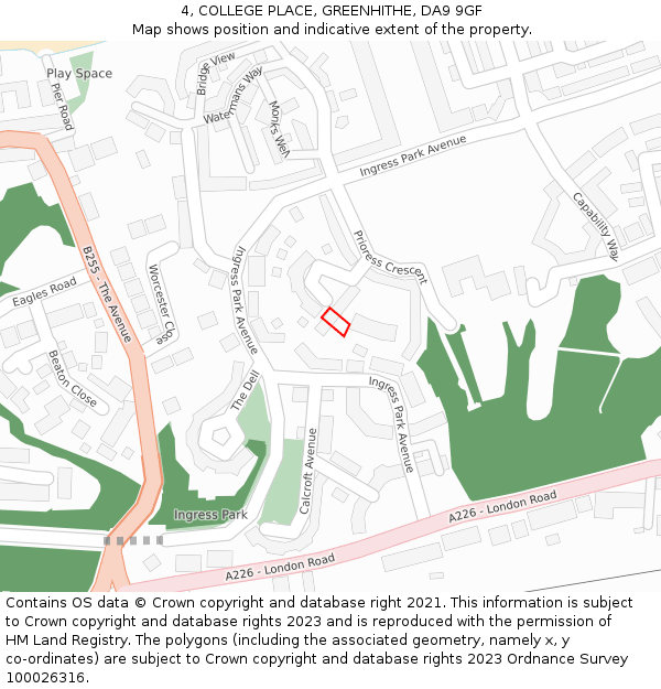 4, COLLEGE PLACE, GREENHITHE, DA9 9GF: Location map and indicative extent of plot