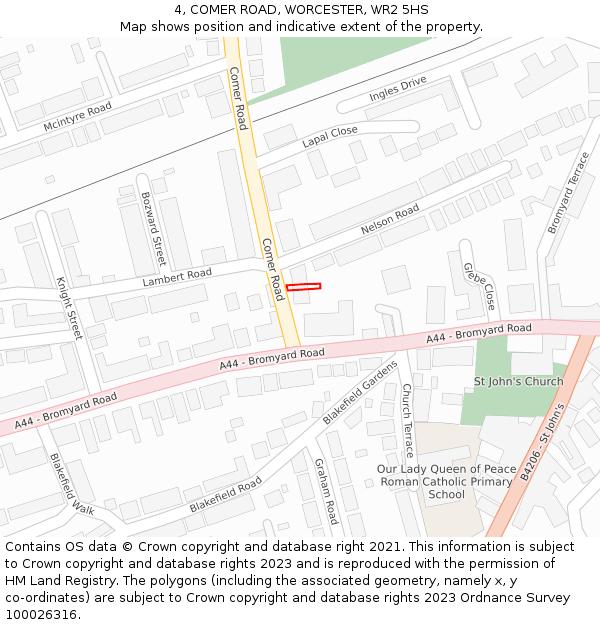 4, COMER ROAD, WORCESTER, WR2 5HS: Location map and indicative extent of plot