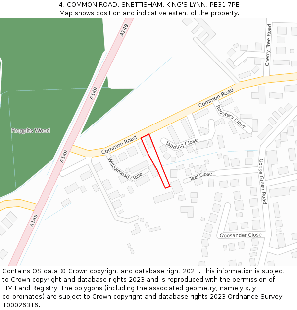 4, COMMON ROAD, SNETTISHAM, KING'S LYNN, PE31 7PE: Location map and indicative extent of plot