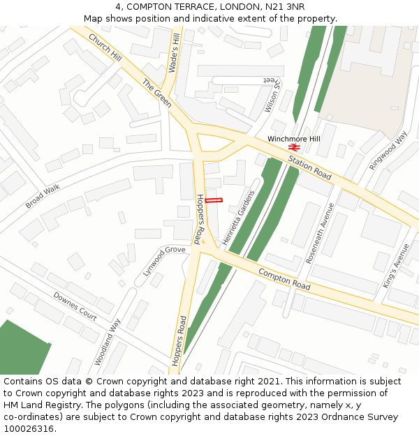4, COMPTON TERRACE, LONDON, N21 3NR: Location map and indicative extent of plot