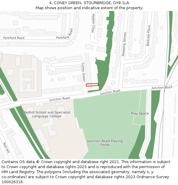 4, CONEY GREEN, STOURBRIDGE, DY8 1LA: Location map and indicative extent of plot