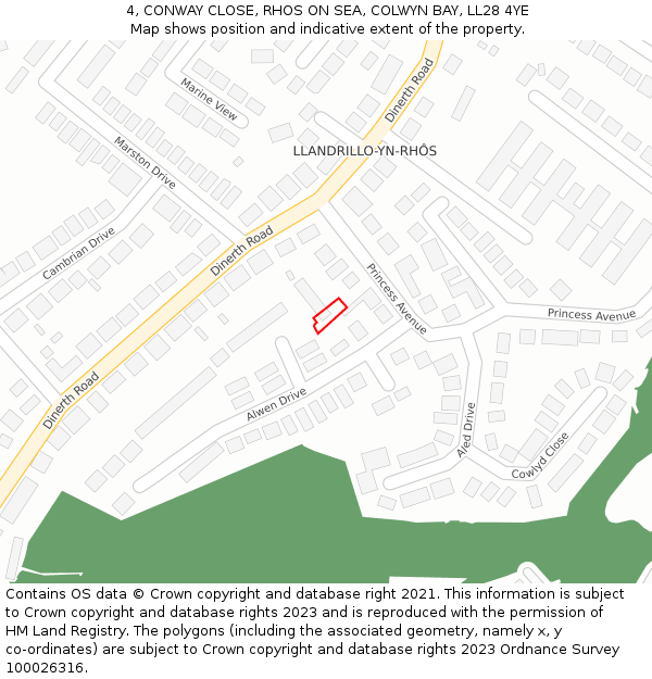 4, CONWAY CLOSE, RHOS ON SEA, COLWYN BAY, LL28 4YE: Location map and indicative extent of plot