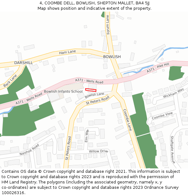 4, COOMBE DELL, BOWLISH, SHEPTON MALLET, BA4 5JJ: Location map and indicative extent of plot