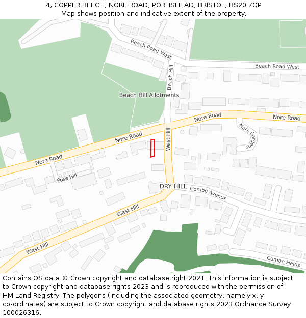 4, COPPER BEECH, NORE ROAD, PORTISHEAD, BRISTOL, BS20 7QP: Location map and indicative extent of plot