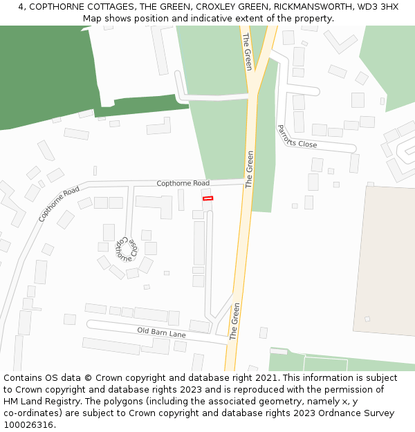 4, COPTHORNE COTTAGES, THE GREEN, CROXLEY GREEN, RICKMANSWORTH, WD3 3HX: Location map and indicative extent of plot