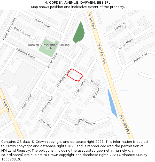 4, CORDEN AVENUE, DARWEN, BB3 3FL: Location map and indicative extent of plot