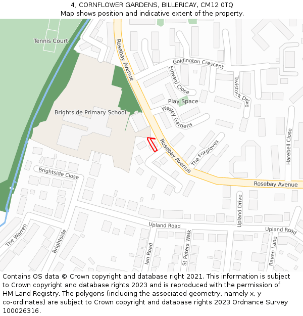 4, CORNFLOWER GARDENS, BILLERICAY, CM12 0TQ: Location map and indicative extent of plot