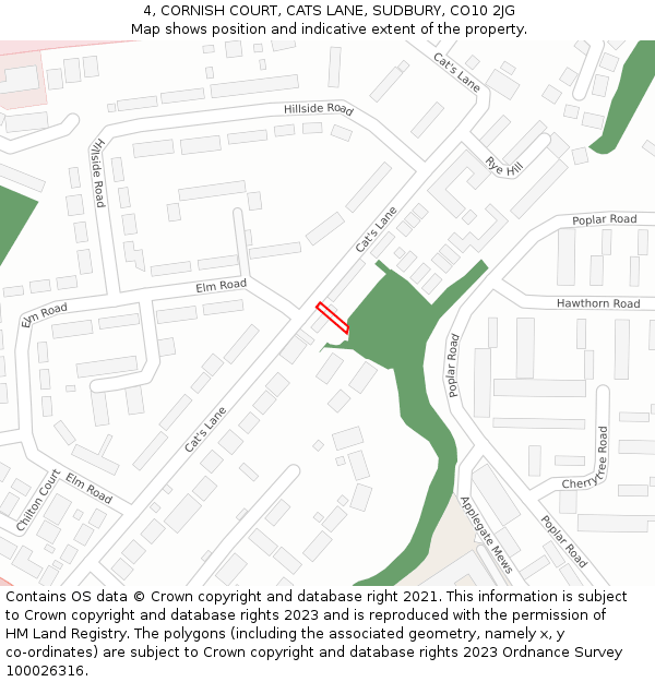 4, CORNISH COURT, CATS LANE, SUDBURY, CO10 2JG: Location map and indicative extent of plot