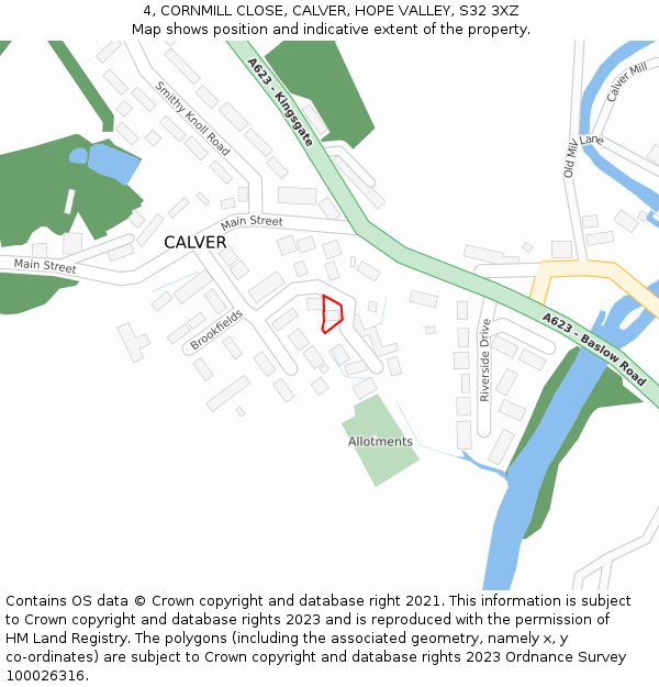 4, CORNMILL CLOSE, CALVER, HOPE VALLEY, S32 3XZ: Location map and indicative extent of plot