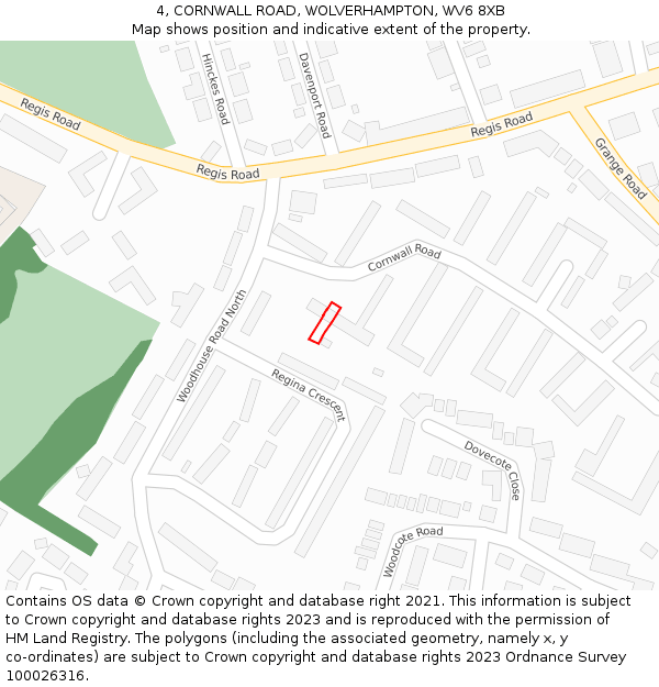 4, CORNWALL ROAD, WOLVERHAMPTON, WV6 8XB: Location map and indicative extent of plot