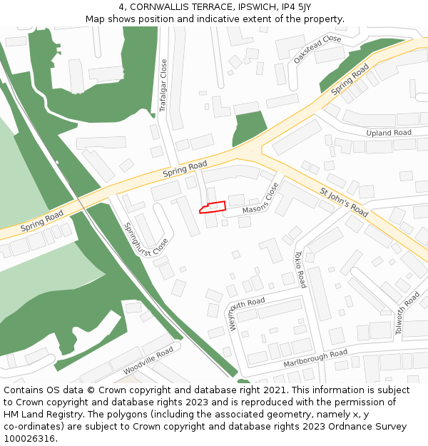 4, CORNWALLIS TERRACE, IPSWICH, IP4 5JY: Location map and indicative extent of plot