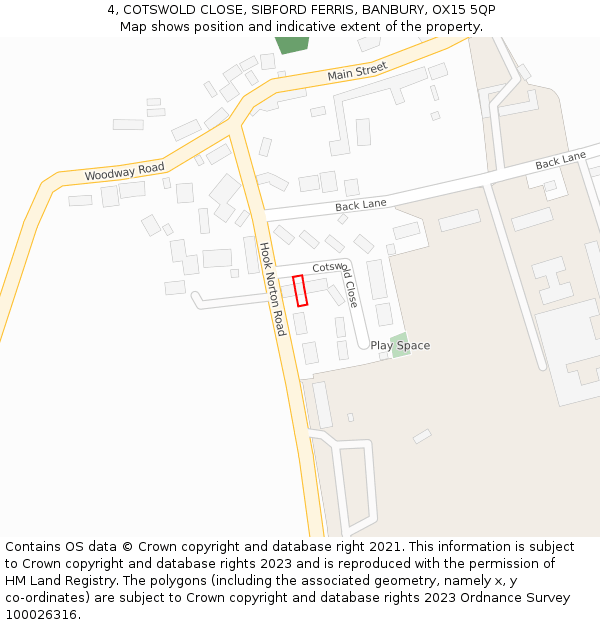4, COTSWOLD CLOSE, SIBFORD FERRIS, BANBURY, OX15 5QP: Location map and indicative extent of plot