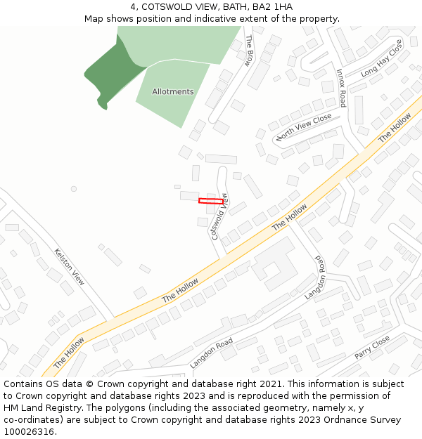 4, COTSWOLD VIEW, BATH, BA2 1HA: Location map and indicative extent of plot