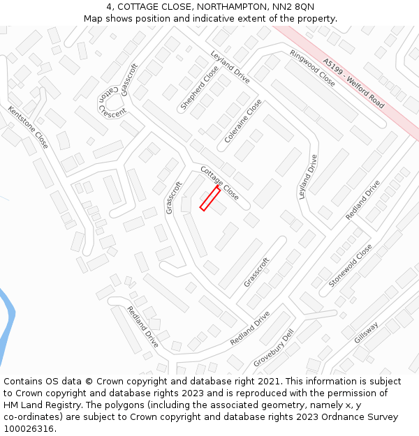 4, COTTAGE CLOSE, NORTHAMPTON, NN2 8QN: Location map and indicative extent of plot