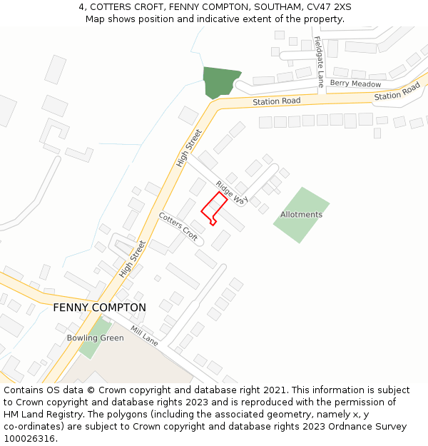 4, COTTERS CROFT, FENNY COMPTON, SOUTHAM, CV47 2XS: Location map and indicative extent of plot