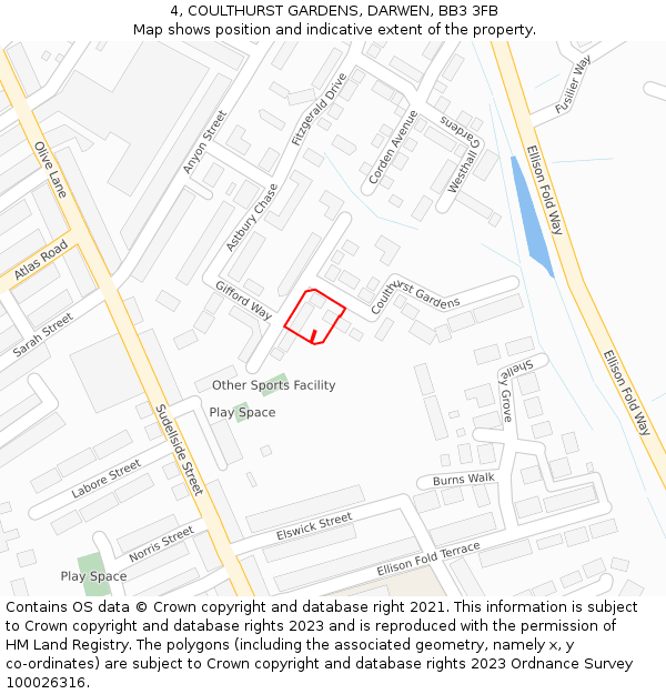 4, COULTHURST GARDENS, DARWEN, BB3 3FB: Location map and indicative extent of plot