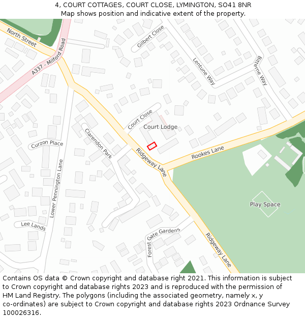 4, COURT COTTAGES, COURT CLOSE, LYMINGTON, SO41 8NR: Location map and indicative extent of plot