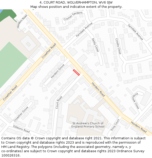 4, COURT ROAD, WOLVERHAMPTON, WV6 0JW: Location map and indicative extent of plot