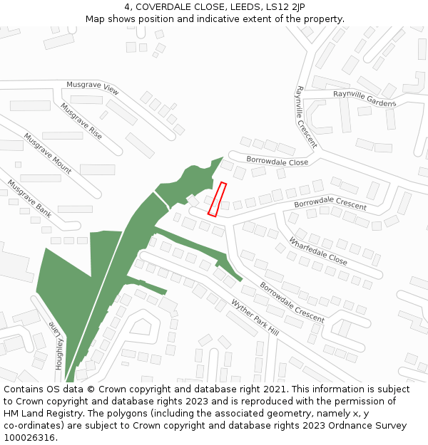 4, COVERDALE CLOSE, LEEDS, LS12 2JP: Location map and indicative extent of plot