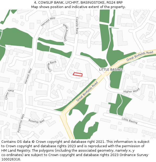 4, COWSLIP BANK, LYCHPIT, BASINGSTOKE, RG24 8RP: Location map and indicative extent of plot