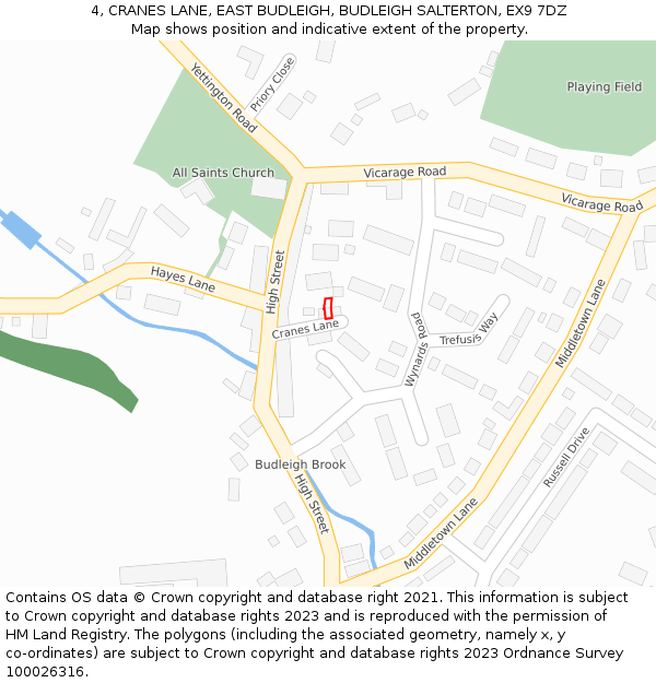 4, CRANES LANE, EAST BUDLEIGH, BUDLEIGH SALTERTON, EX9 7DZ: Location map and indicative extent of plot
