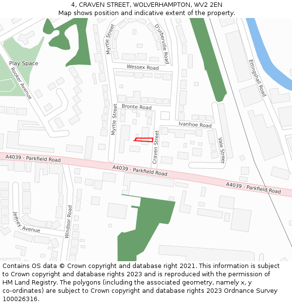 4, CRAVEN STREET, WOLVERHAMPTON, WV2 2EN: Location map and indicative extent of plot