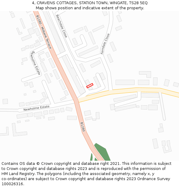 4, CRAVENS COTTAGES, STATION TOWN, WINGATE, TS28 5EQ: Location map and indicative extent of plot