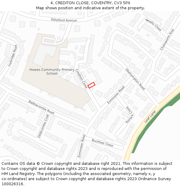 4, CREDITON CLOSE, COVENTRY, CV3 5PX: Location map and indicative extent of plot